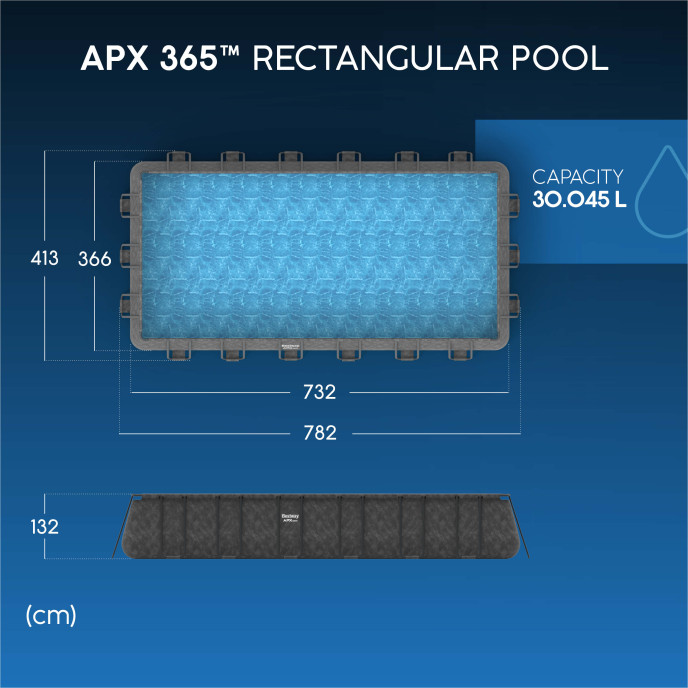 Piscine Bestway tubulaire rectangulaire APX 365 - 732 x 366 x H 132 cm (Filtre à sable)