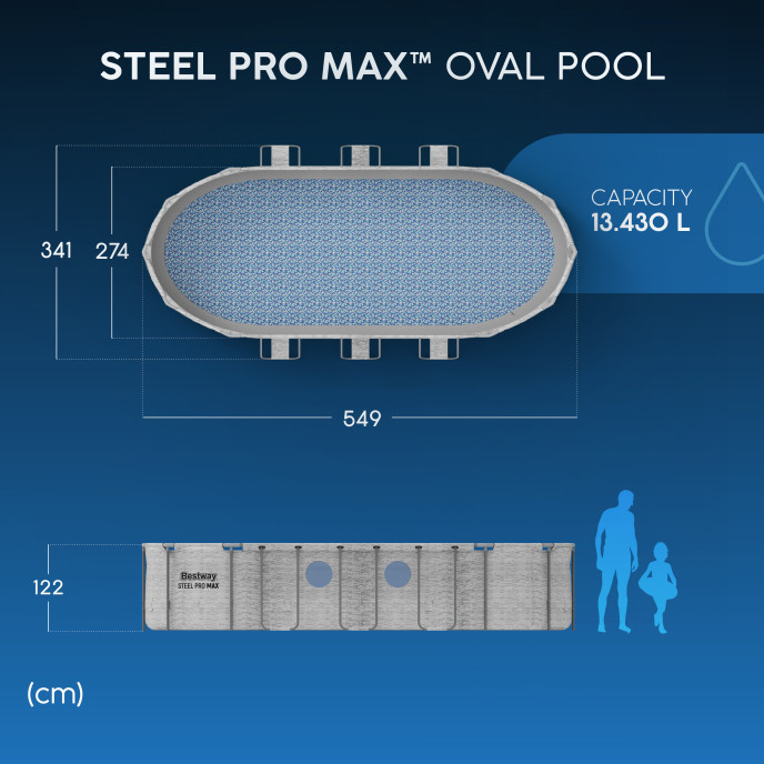 Piscine Bestway tubulaire ovale Steel Pro Max Splashview - 549 x 274 x H 122 cm (Filtre à cartouche)