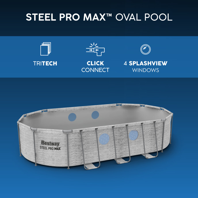 Piscine Bestway tubulaire ovale Steel Pro Max Splashview - 549 x 274 x H 122 cm (Filtre à cartouche)