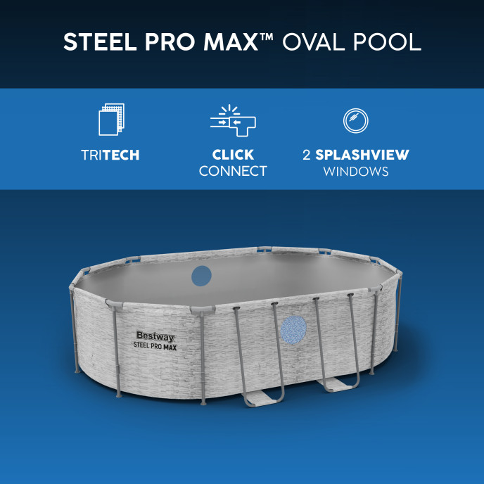 Piscine Bestway tubulaire ovale Steel Pro MAX Splashview - 427 x 250 x H 100 cm (Filtre à cartouche)
