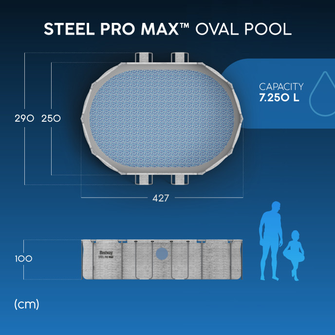 Piscine Bestway tubulaire ovale Steel Pro MAX Splashview - 427 x 250 x H 100 cm (Filtre à cartouche)