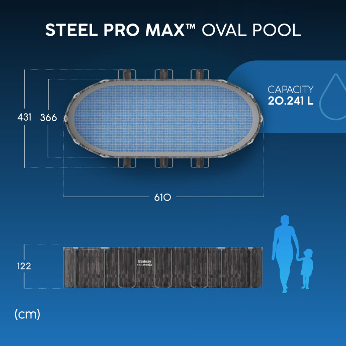 Piscine Bestway tubulaire ovale Steel Pro Max - 610 x 366 x H 122 cm (Filtre à cartouche)