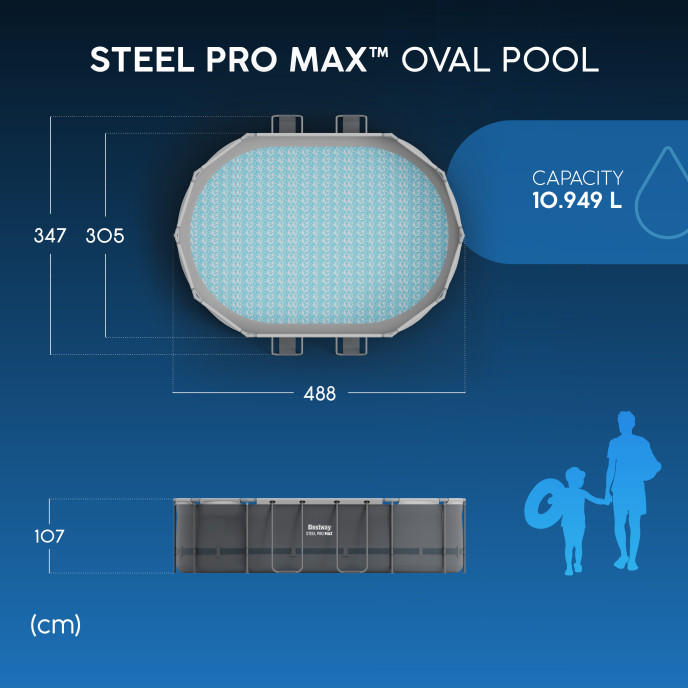 Piscine Bestway tubulaire ovale Steel Pro Max - 488 x 305 x H 107 cm (Filtre à cartouche)