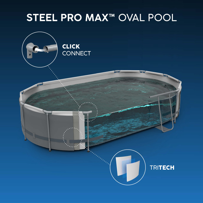 Piscine Bestway tubulaire ovale Steel Pro Max - 488 x 305 x H 107 cm (Filtre à cartouche)