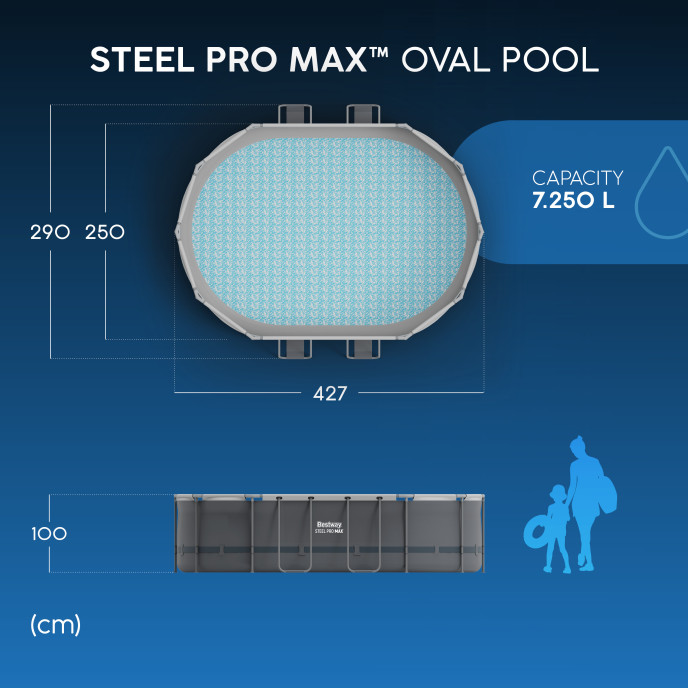 Piscine Bestway tubulaire ovale Steel Pro MAX - 427 x 250 x H 100 cm (Filtre à cartouche)