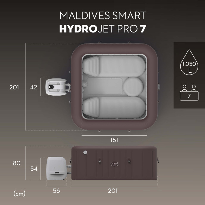 Spa gonflable Lay-Z-Spa Maldives HydroJet Pro (5 à 7 places) - Wifi