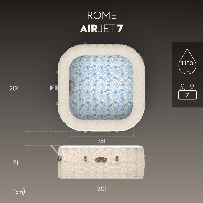 Spa gonflable Lay-Z-Spa Rome carré (5 à 7 places) - Wifi