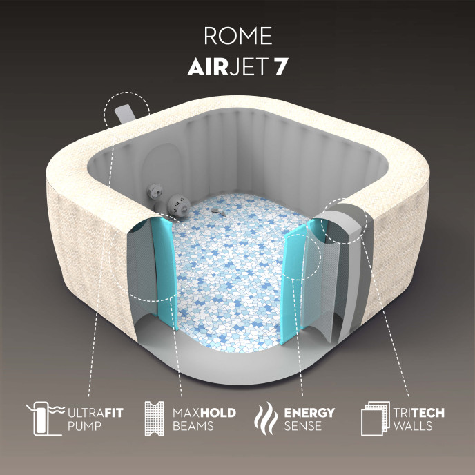 Spa gonflable Lay-Z-Spa Rome carré (5 à 7 places) - Wifi