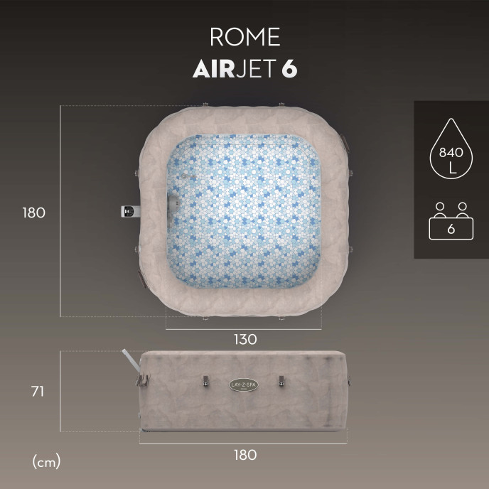 Spa gonflable Lay-Z-Spa Rome carré (4 à 6 places) - Wifi