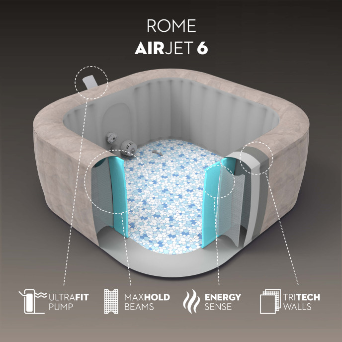 Spa gonflable Lay-Z-Spa Rome carré (4 à 6 places) - Wifi