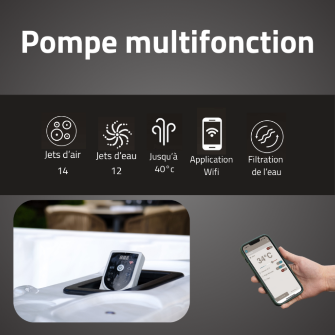 Spa rigide Bestway acrylique carré (3 à 5 places) - Wifi