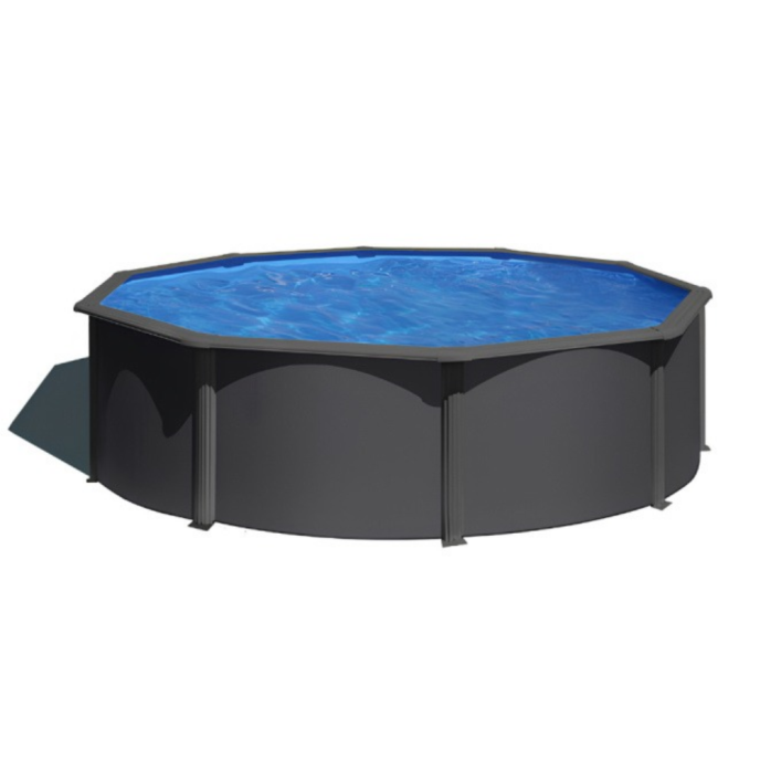 Piscine Gre acier ronde Anthracite - Ø 370 x H 122 cm (Filtre à sable)