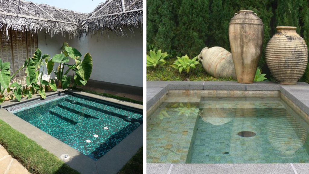 Inspiration de mini piscine avec plage immergée pour plusieurs coins de baignade en 1 