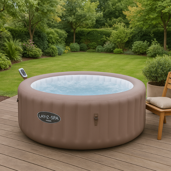 spa gonflable en exterieur jardin