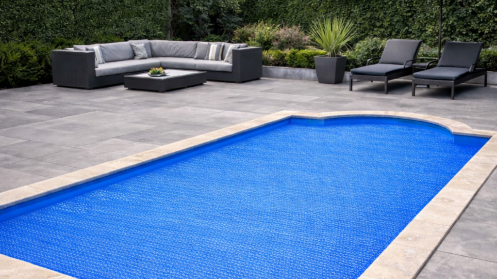 Bâche à Bulles pour piscine avec escalier roman