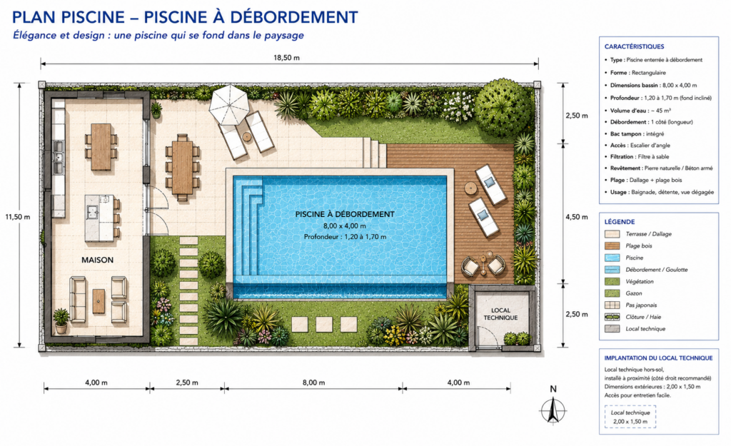 plan piscine à débordement