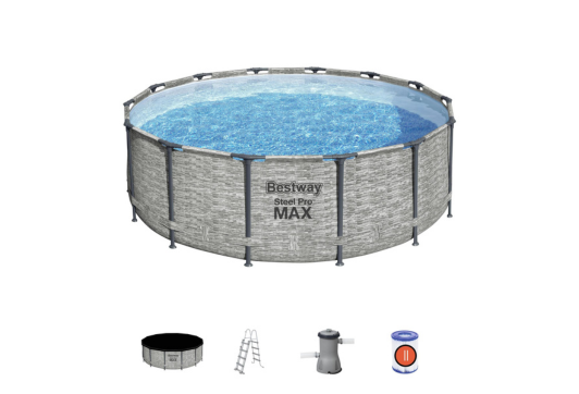 Piscine hors sol Steel Pro Max - Ø 427 x H 122 cm (décor pierre)