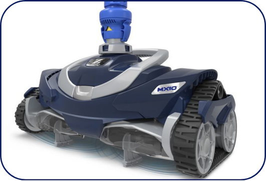 Aspiration Turbo Cyclonique à double hélices et Entraînement par chenilles crantées pour une parfaite stabilité du robot zodiac mx9