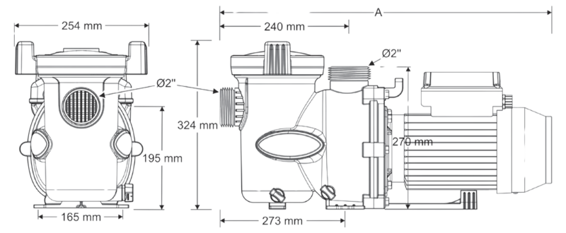 Dimensions de la pompe de piscine Zodiac Flopro
