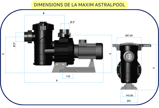 dimensions pompe maxim astral