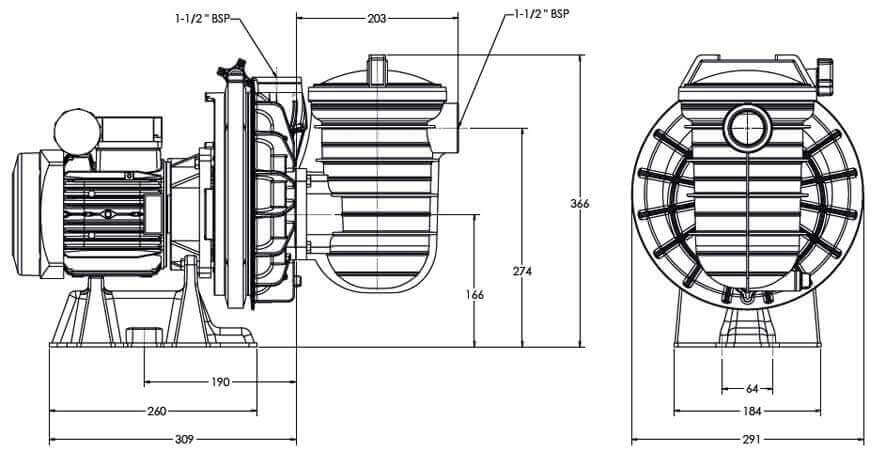 Dimensions du Pentair 5P2RD1