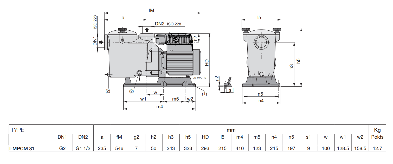 Pompe-Calpeda-dimensions-poids