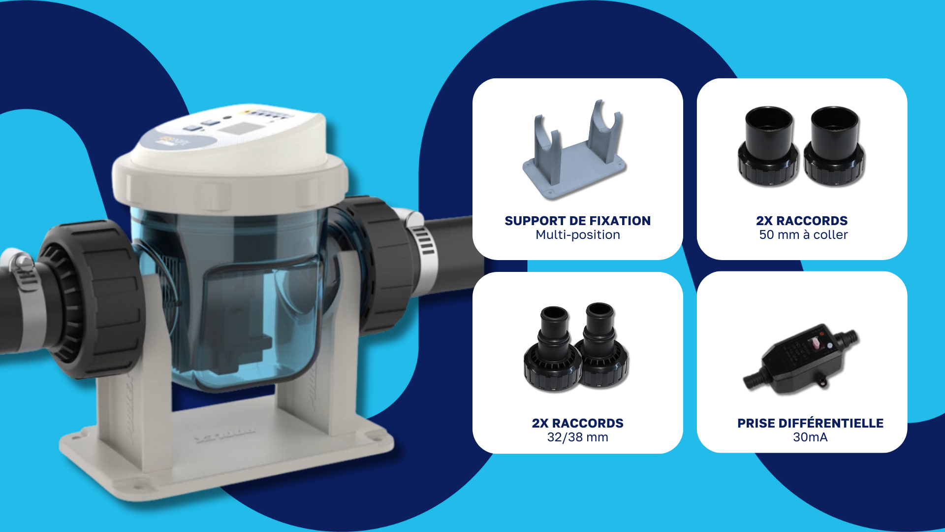 Les accessoires livrés avec l'électrolyseur Turbo Salt